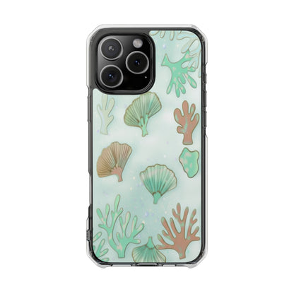 Clear Magnetic Phone Case — Seashell & Coral Beach Design