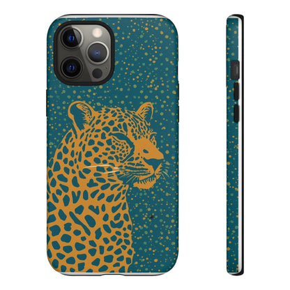 Leopard Spotlight Phone Case — Teal Gold Animal Print Protective Cover
