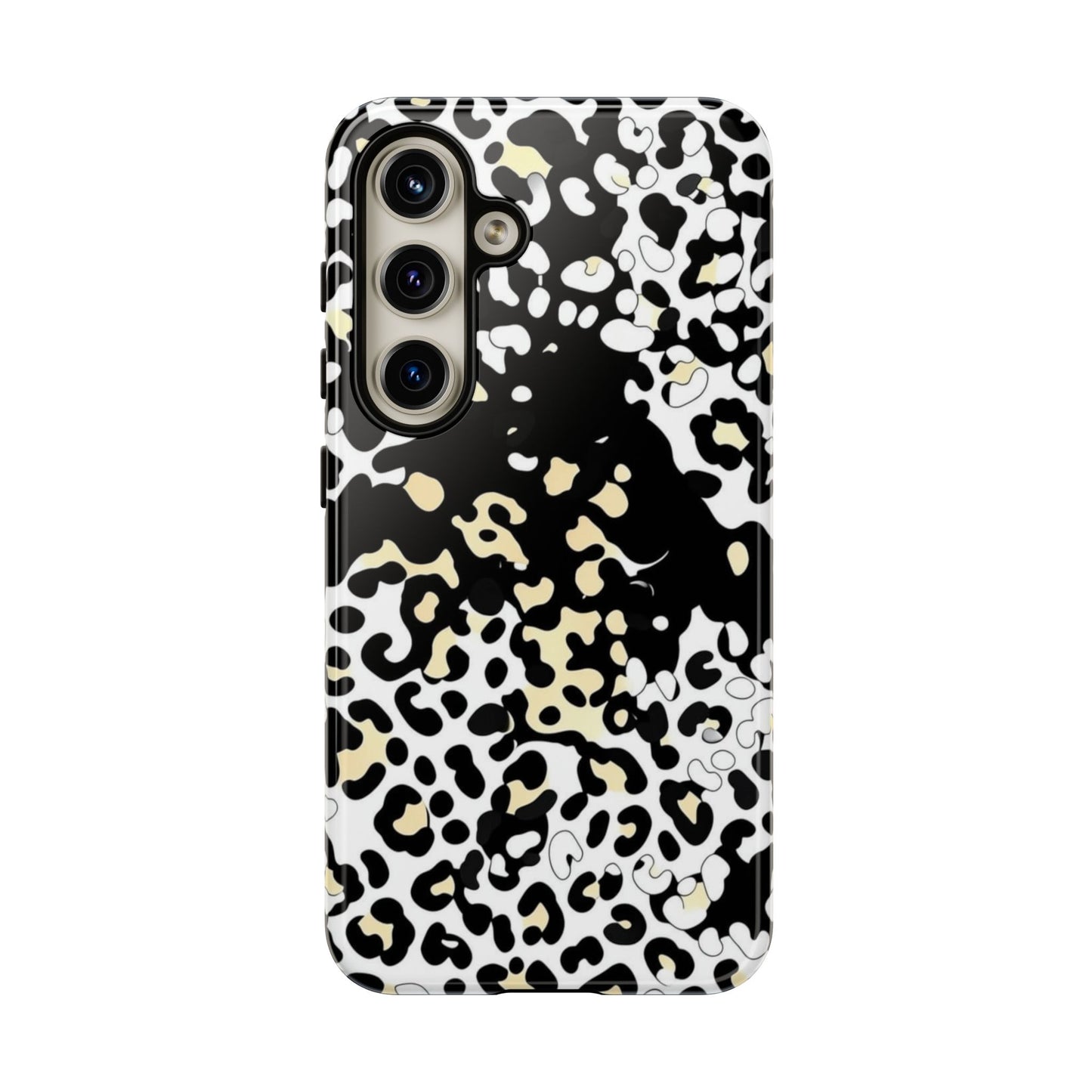 Leopard Splash Tough Phone Case — Black & Cream Animal Print Protective Cover
