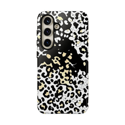Leopard Splash Tough Phone Case — Black & Cream Animal Print Protective Cover
