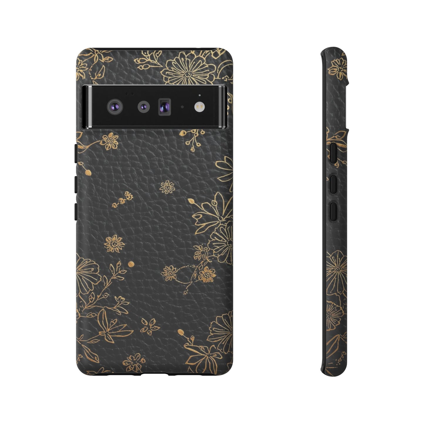 Floral Gold Foil Leather Texture Tough Phone Case