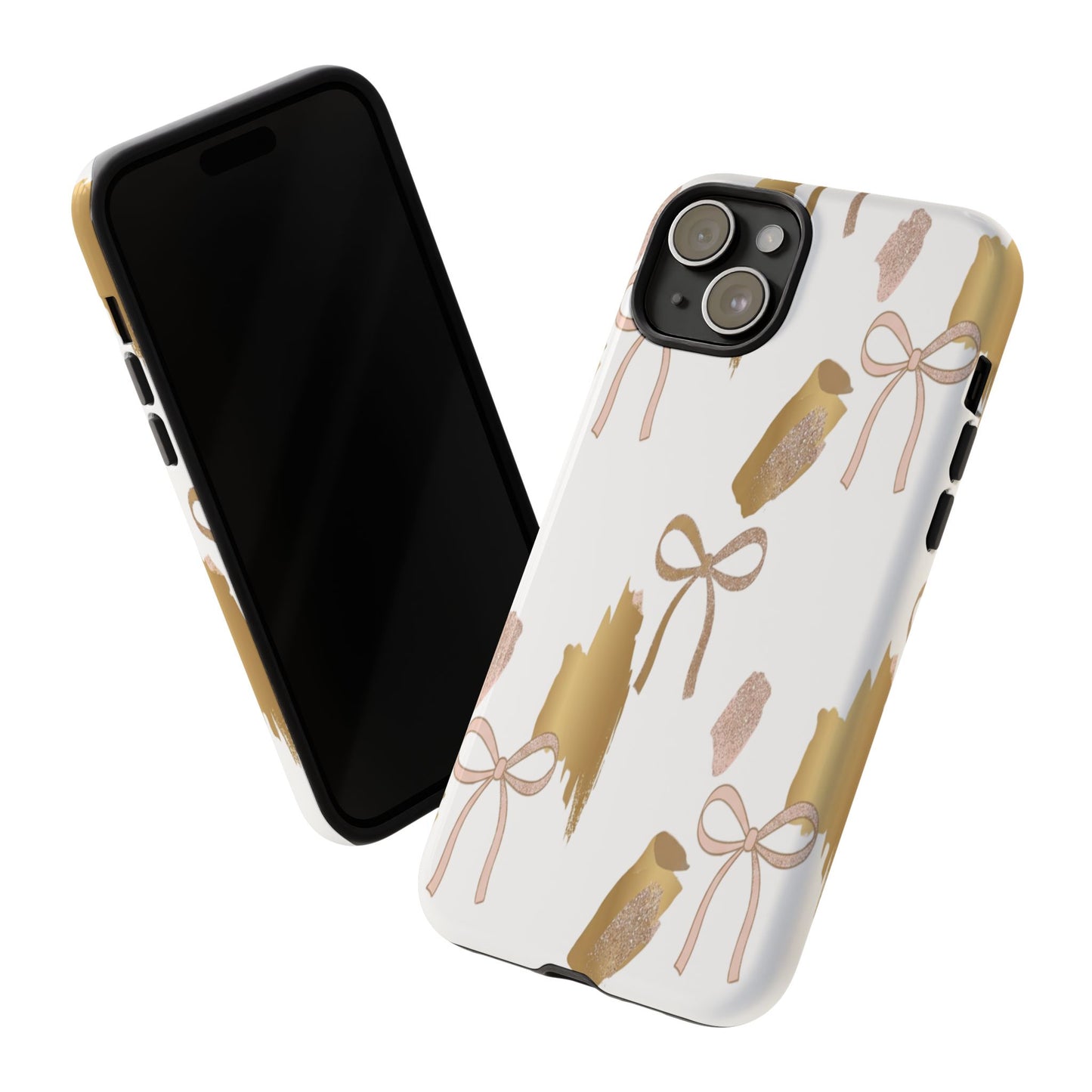 Phone Case — Gold Brushstroke & Blush Bow Pattern