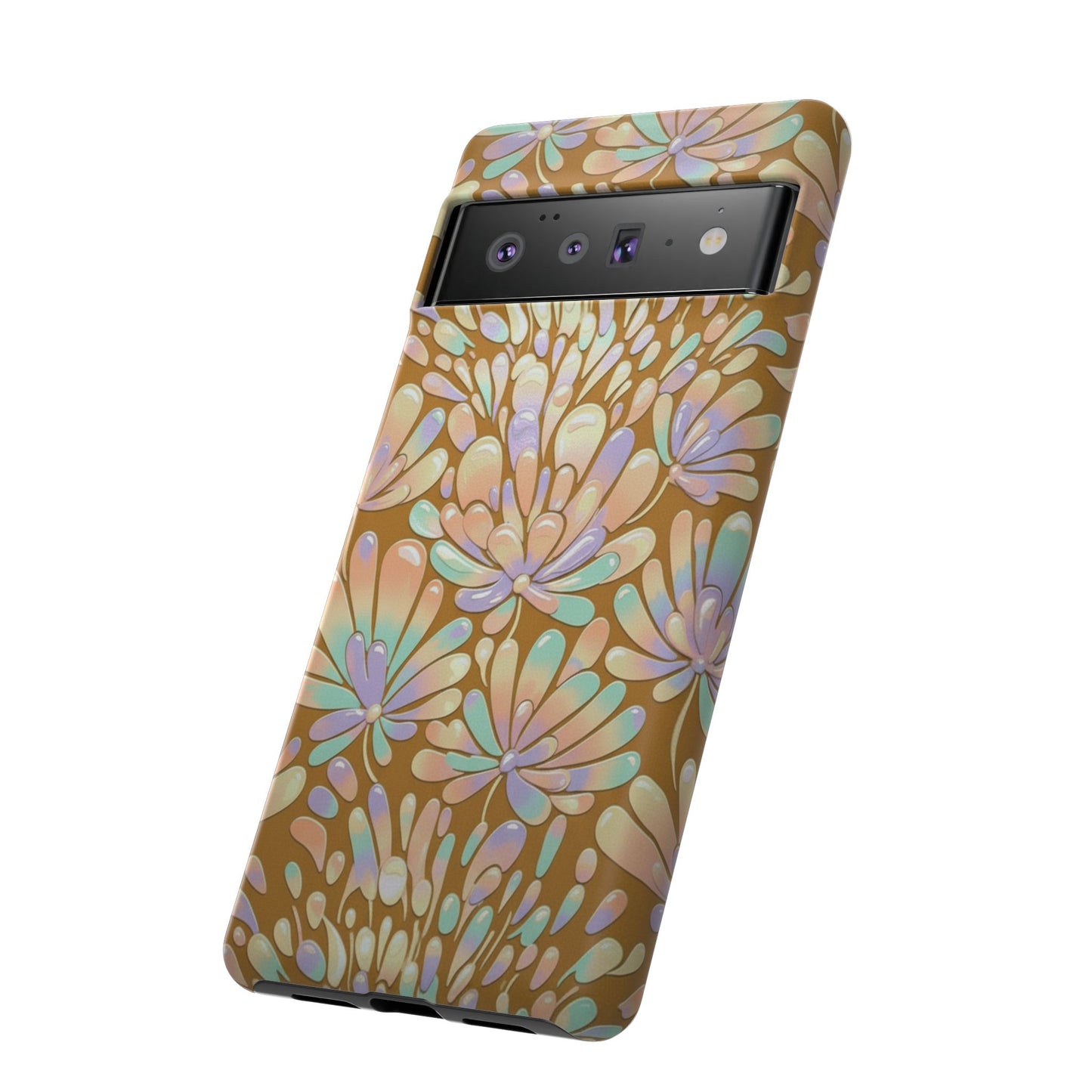 Floral Burst Tough Phone Case – Gold Pastel Botanical Protection