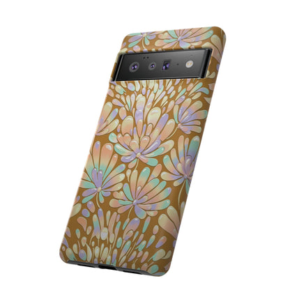 Floral Burst Tough Phone Case – Gold Pastel Botanical Protection