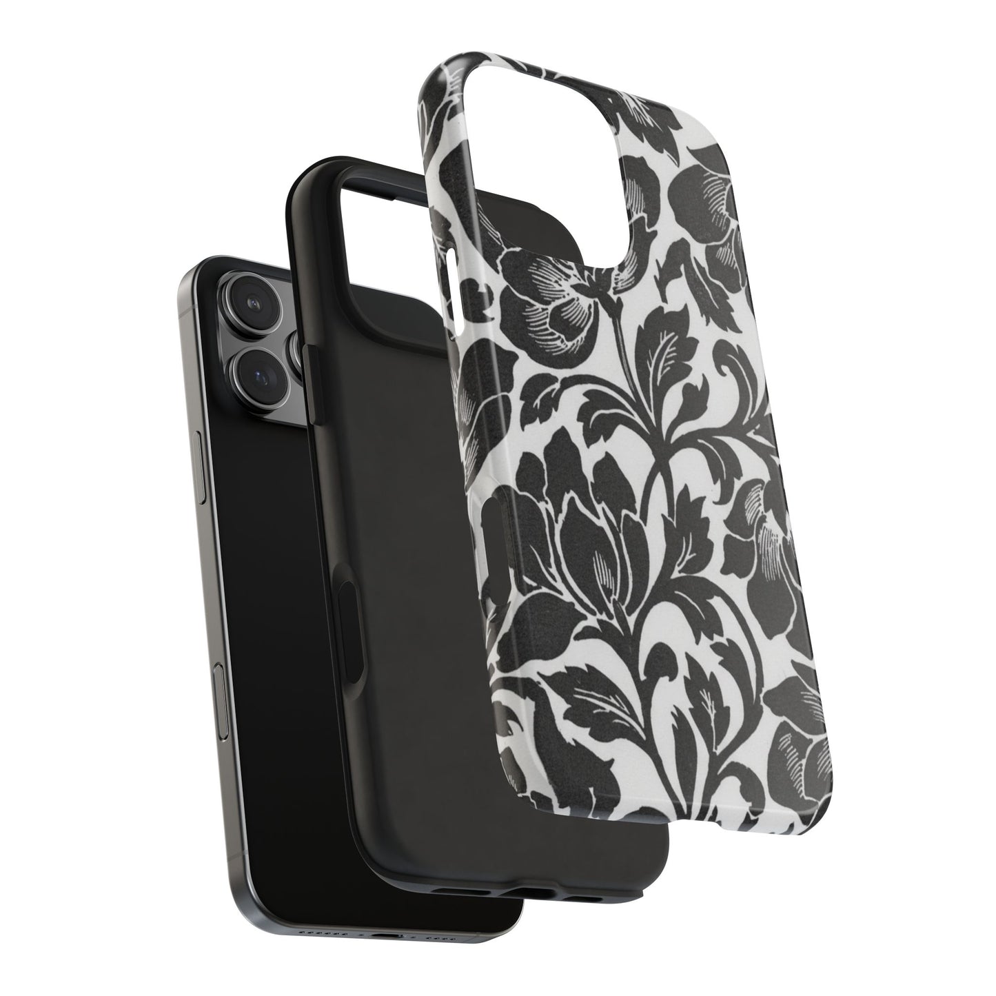 Tough Phone Case — Black & White Vintage Floral Protective Cover