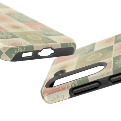 Copy of Copy of Sunflower Check iPhone Tough Phone Case — Retro Pastel Floral Protective Cover