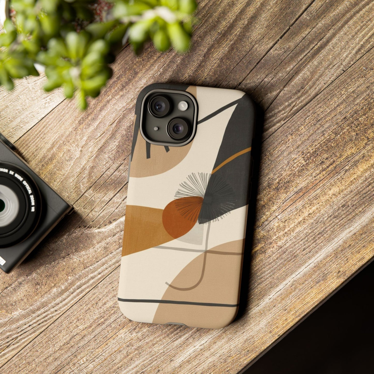 Abstract Earth Tone Phone Case — Mid-Century Minimalist Tough Case