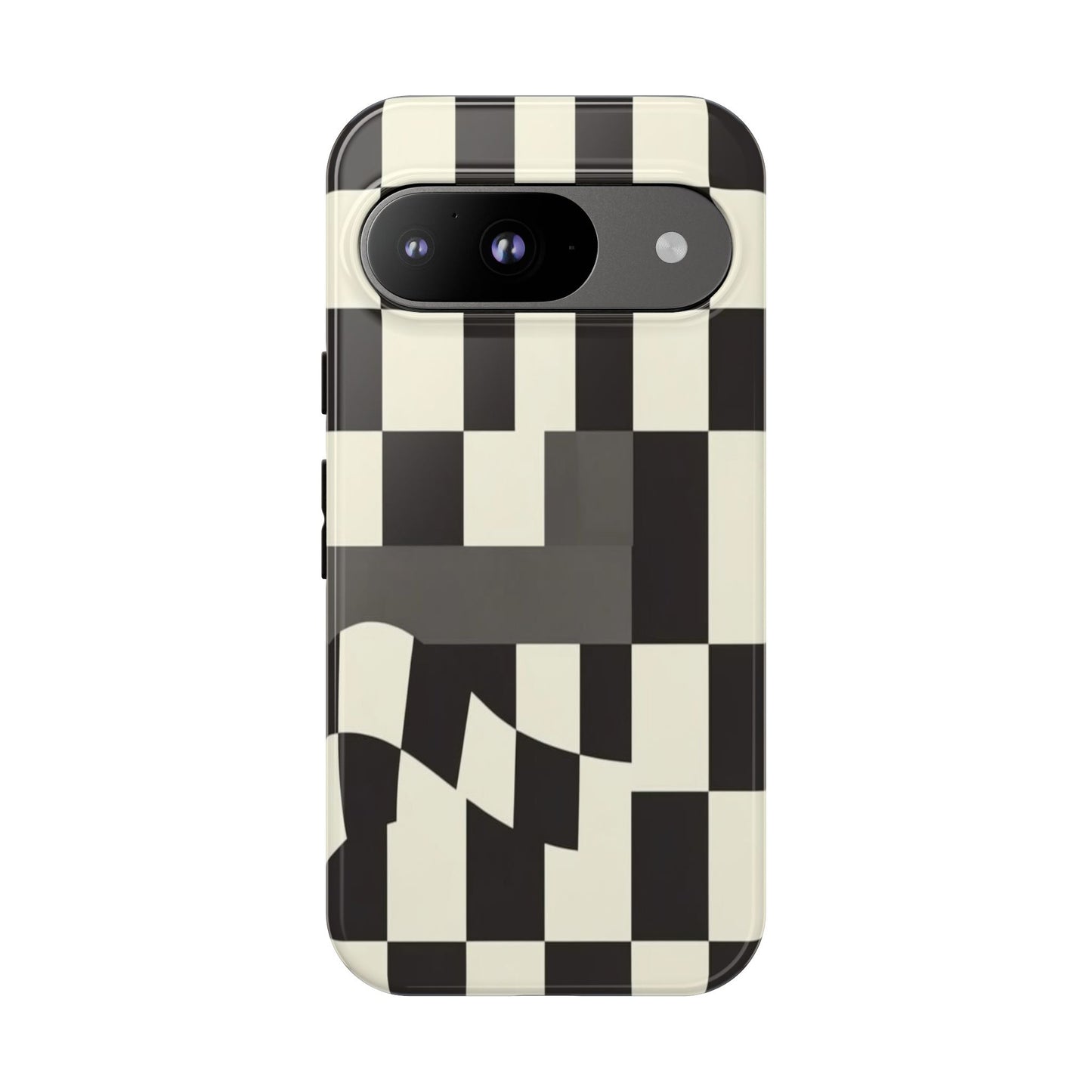 Checkerboard Wave Phone Case — Black & Cream Graphic Tough Case