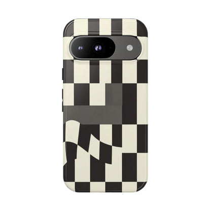 Checkerboard Wave Phone Case — Black & Cream Graphic Tough Case