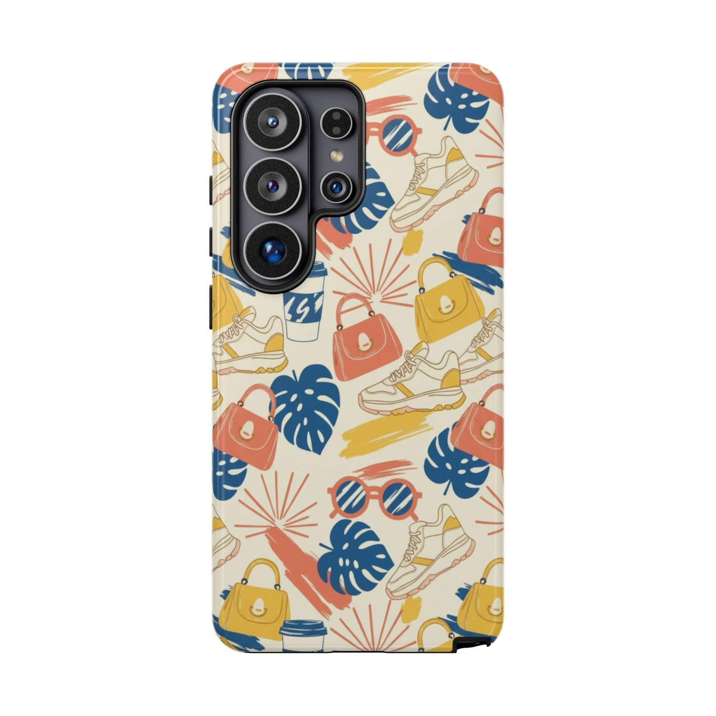 Tough Cases: Retro Summer Pattern Phone Case – Sunglasses, Sneakers & Tropical Leaves