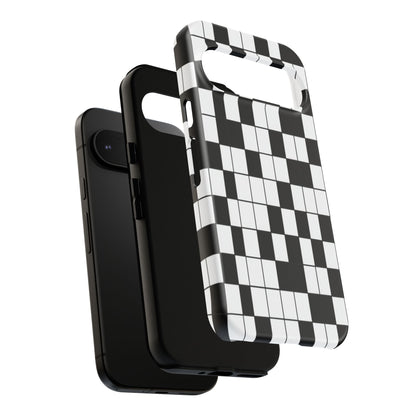 Crossword Grid Phone Case — Black & White Puzzle Pattern Tough Phone Cover