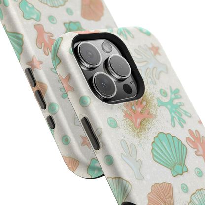 Sea Shells Magnetic Impact Phone Case — Pastel Coral & Teal Beach Design