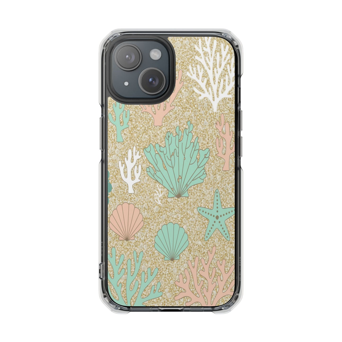 Clear Magnetic Phone Case — Pastel Seashell & Coral Beach Design