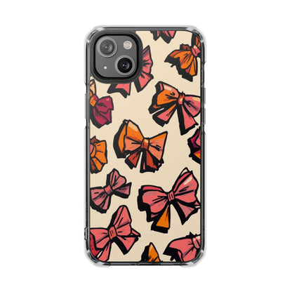 Clear Magnetic Phone Case — Hand-Drawn Pink & Orange Bows Design