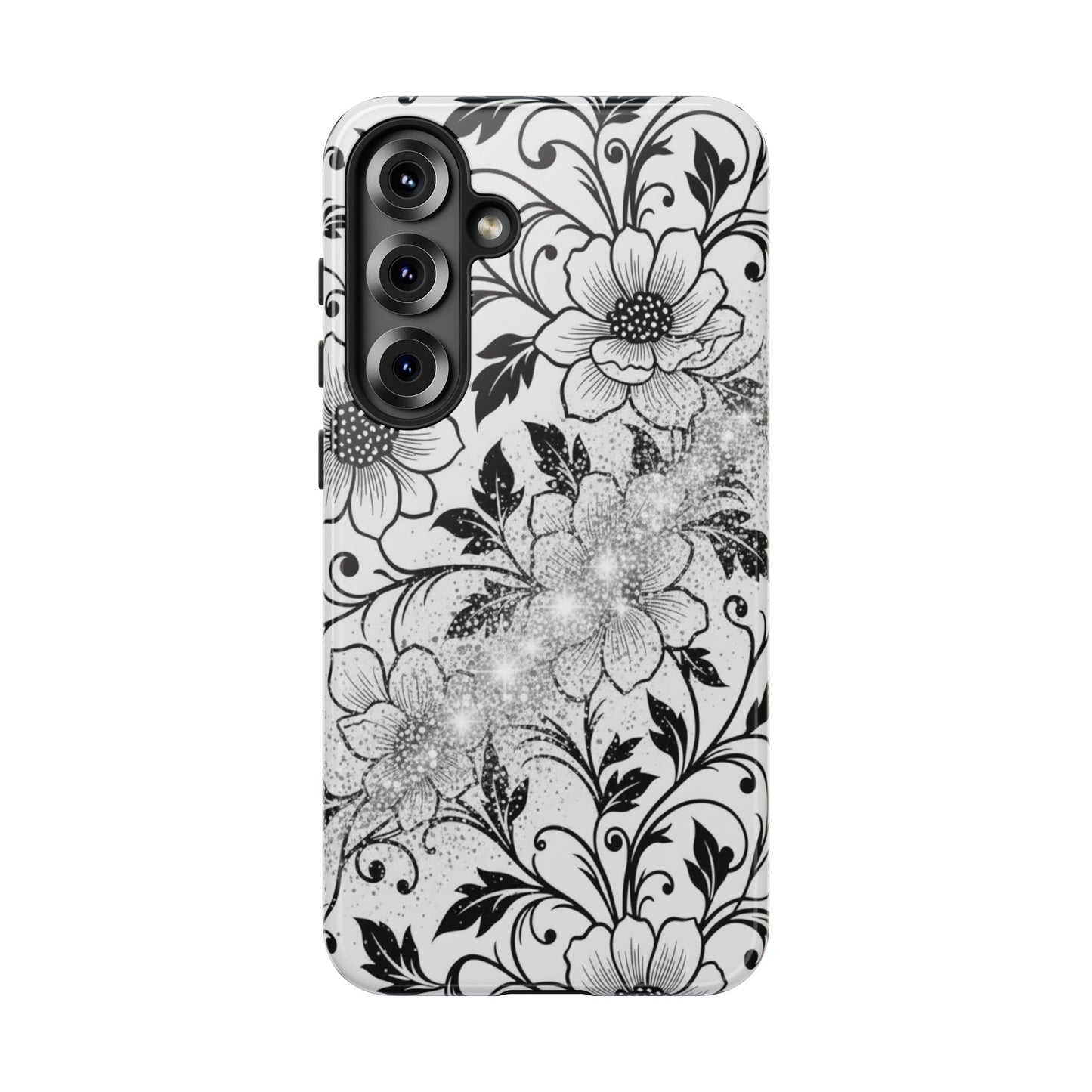 Floral Lace Phone Case — Black & White Vintage Flower Protective Case