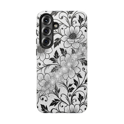 Floral Lace Phone Case — Black & White Vintage Flower Protective Case