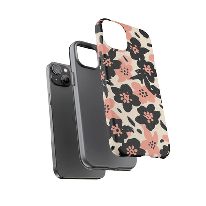 Floral Phone Case — Pink & Black Retro Blossom Protective Cover