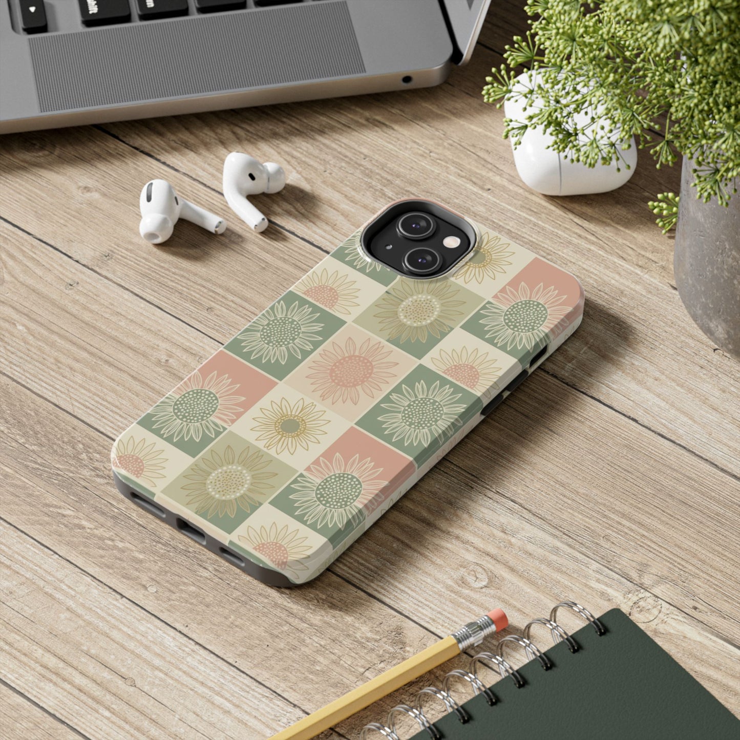 Copy of Copy of Copy of Sunflower Check iPhone Tough Phone Case — Retro Pastel Floral Protective Cover