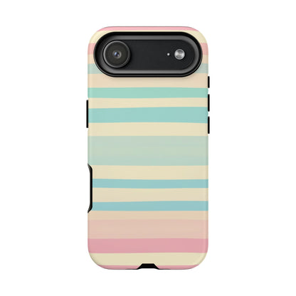 Pastel Striped Tough Phone Case – Protective Retro Rainbow Design