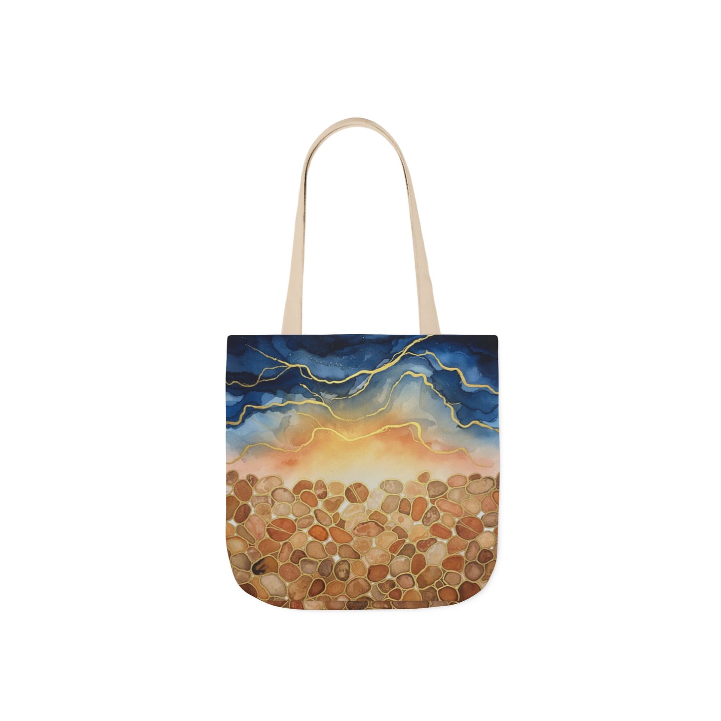 Sunset Pebble Beach Canvas Tote — Artistic Ocean Wave Beach Tote Bag