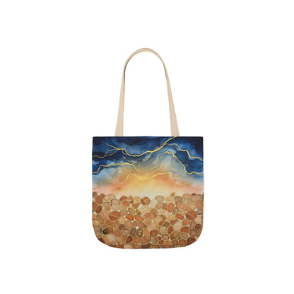 Sunset Pebble Beach Canvas Tote — Artistic Ocean Wave Beach Tote Bag