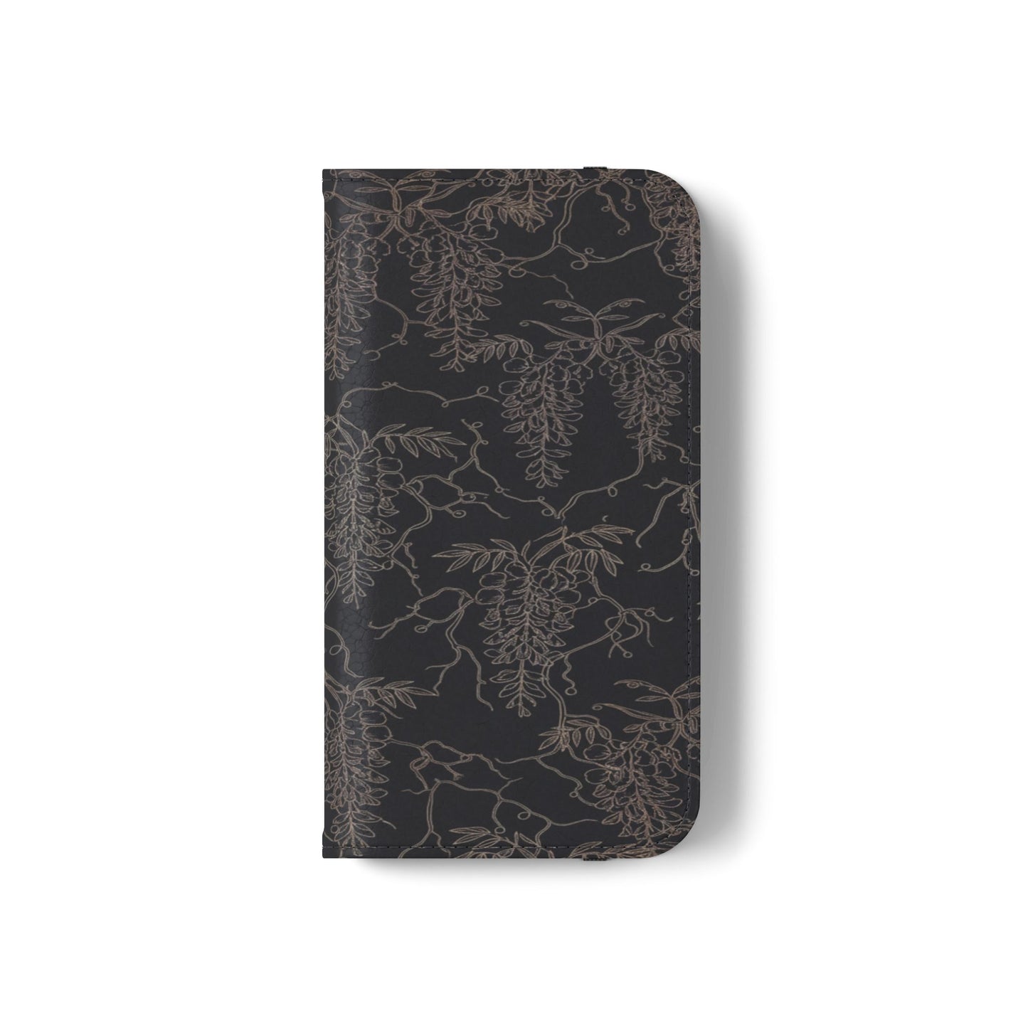 Botanical Noir Flip Phone Case — Dark Floral Wallet Cover with Card Slots