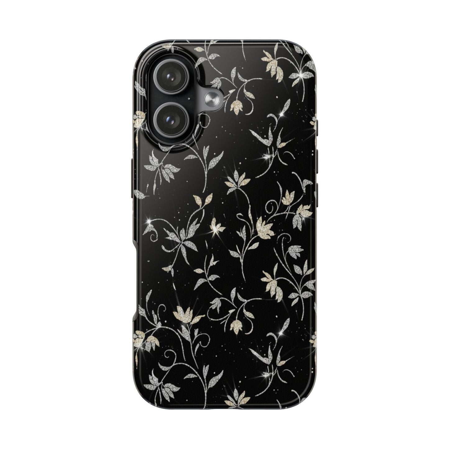 Floral Noir Tough Phone Case — Vintage Black Botanical Protective Cover