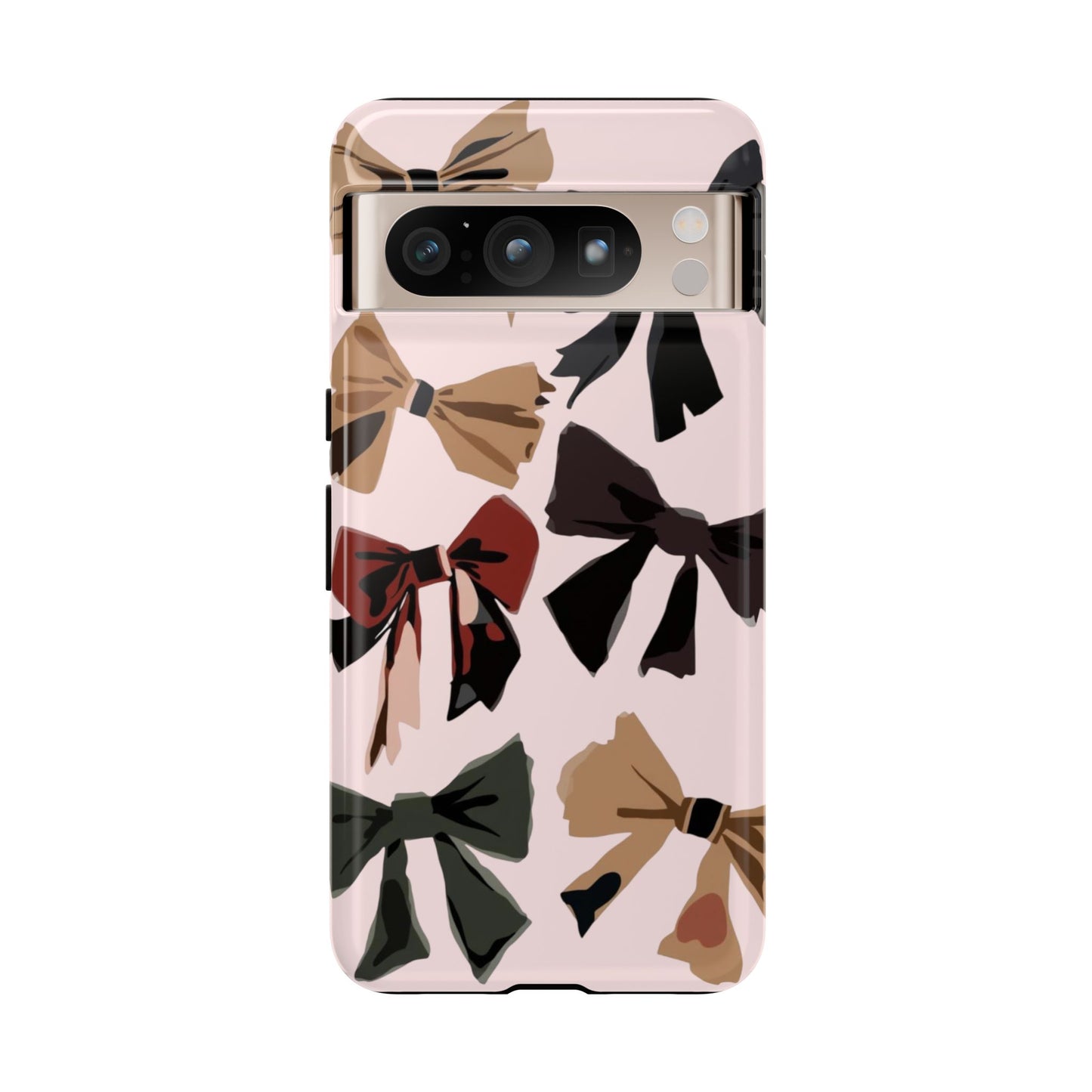 Bow Pattern Phone Case - Pink, Brown & Black Bows Protective Cover