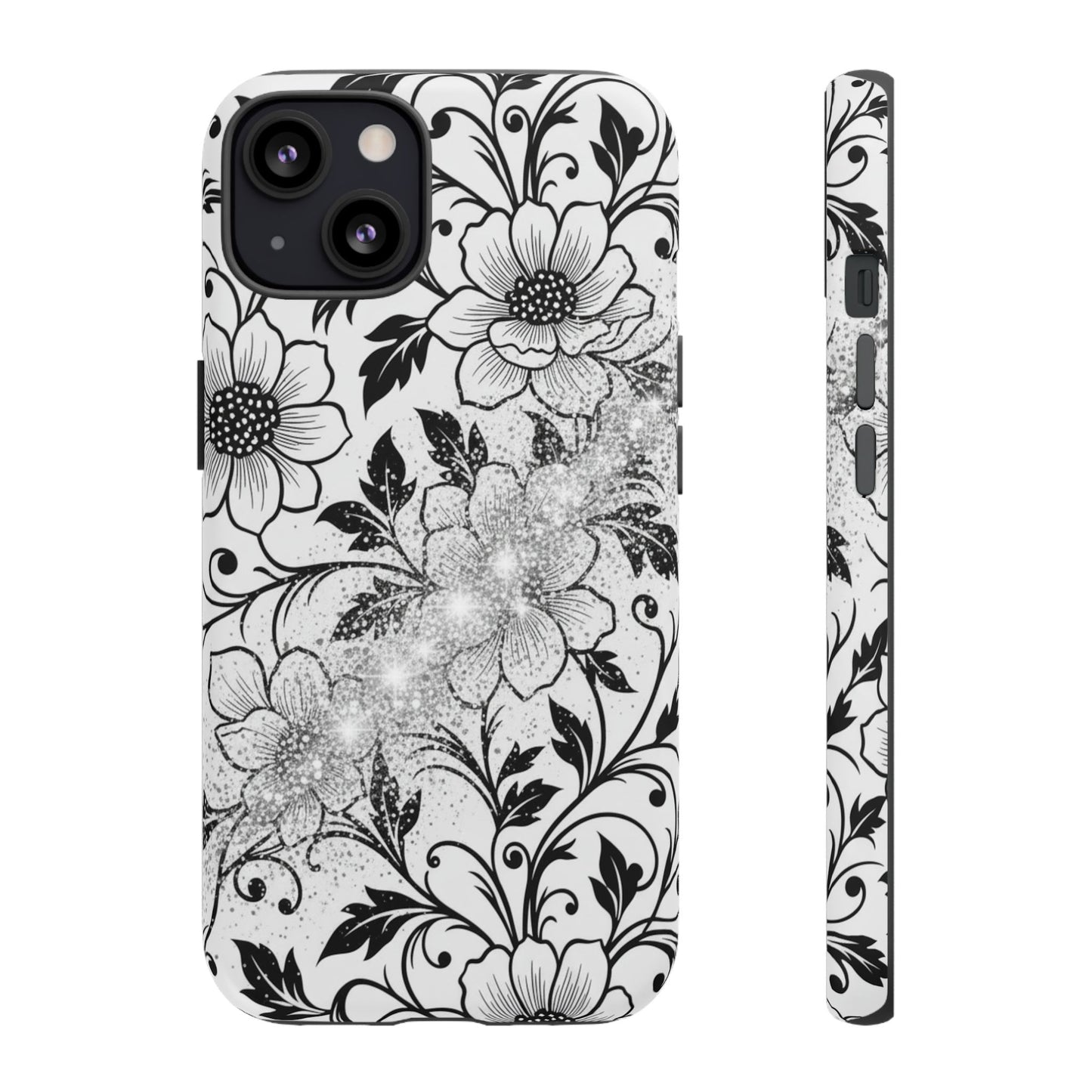 Floral Lace Phone Case — Black & White Vintage Flower Protective Case