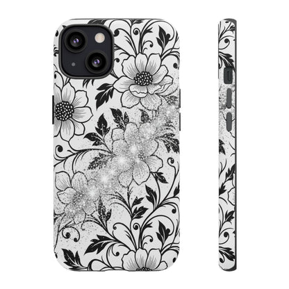 Floral Lace Phone Case — Black & White Vintage Flower Protective Case