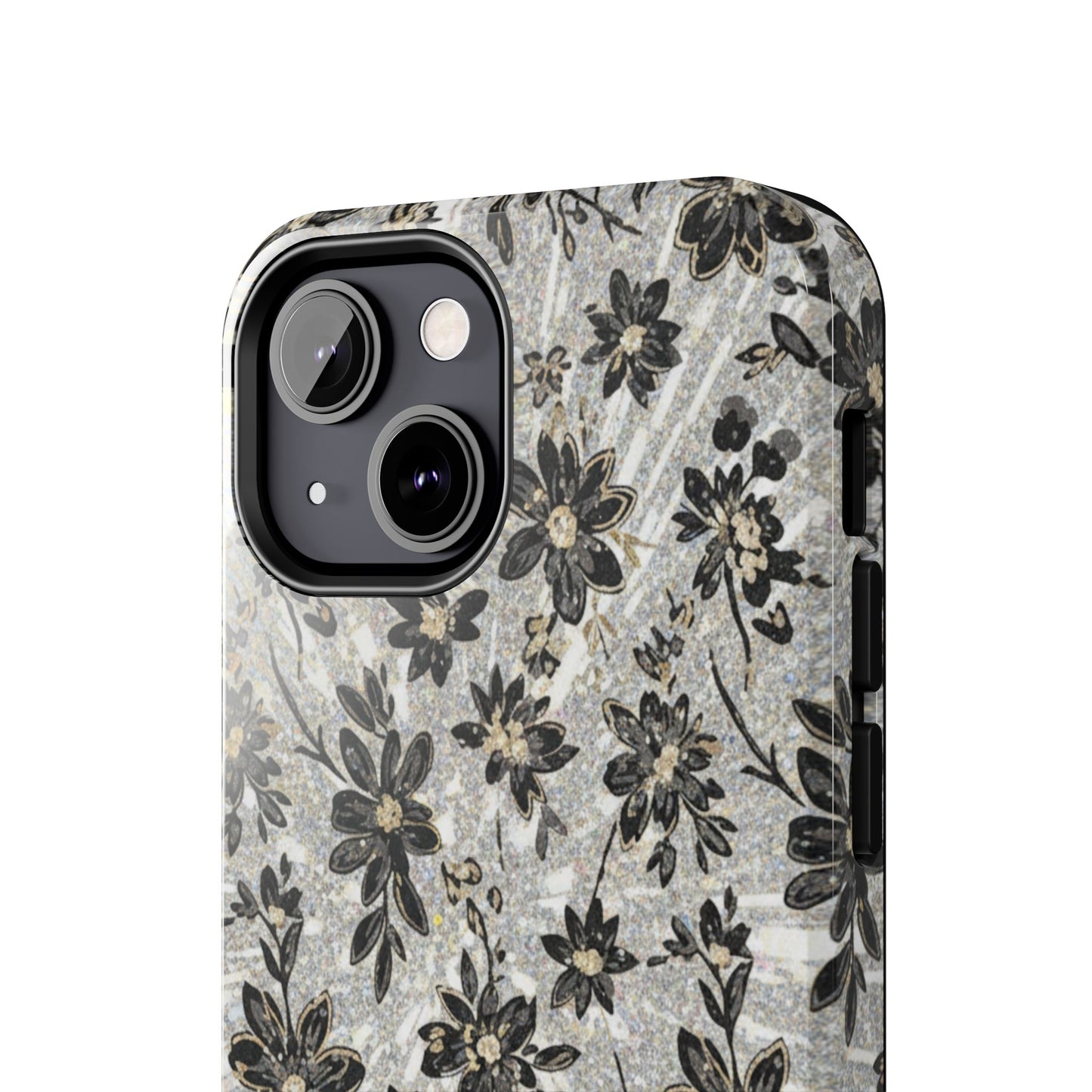Floral Vintage Tough Phone Case — Black & Gray Rustic Flower Protective Case