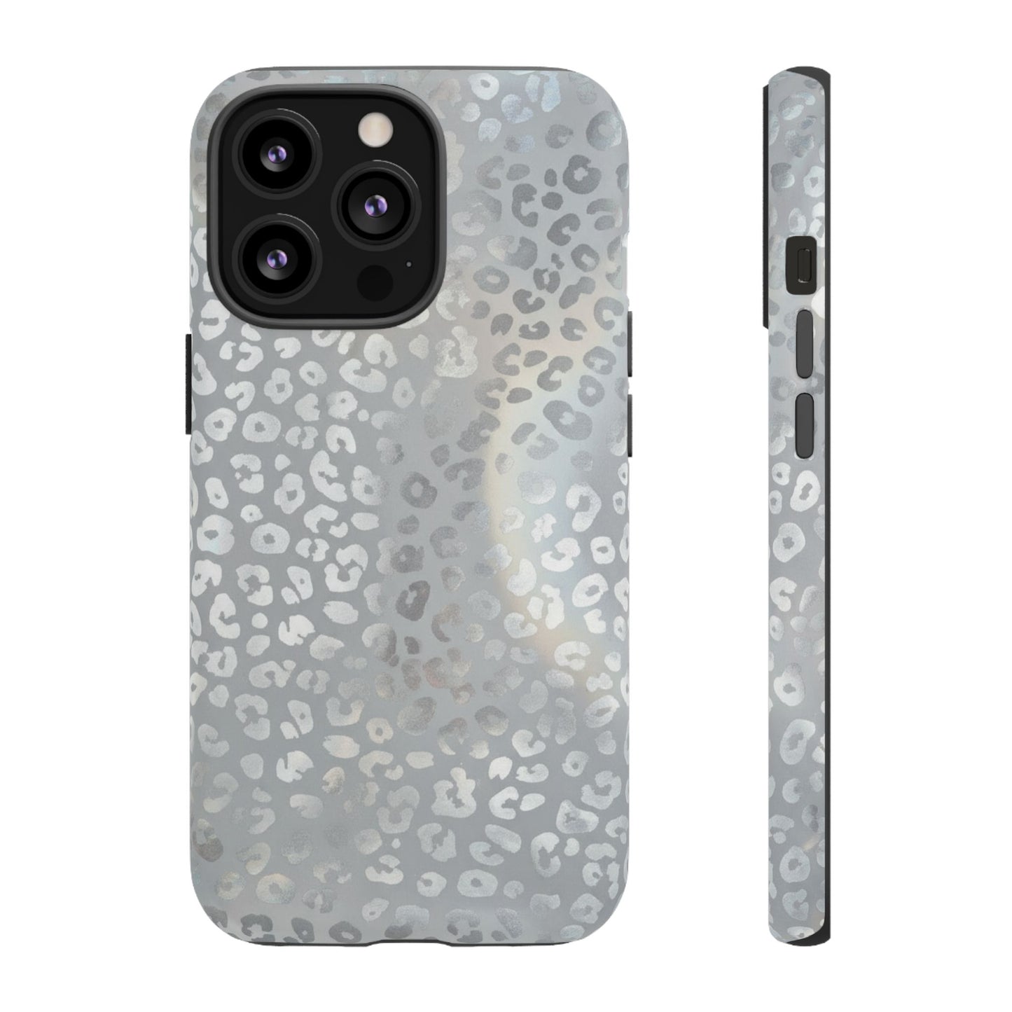 Grey Leopard Print Tough Phone Case — Durable Protective iPhone Cover