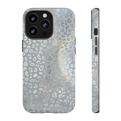 Grey Leopard Print Tough Phone Case — Durable Protective iPhone Cover