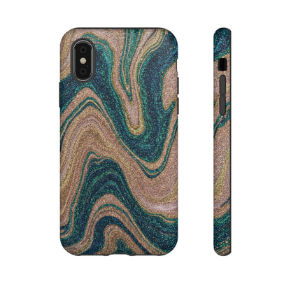 Marbled Teal & Gold Phone Case — Glitter Swirl Tough Case