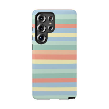 Pastel Striped Phone Case — Retro Horizontal Multi-Color Tough Case