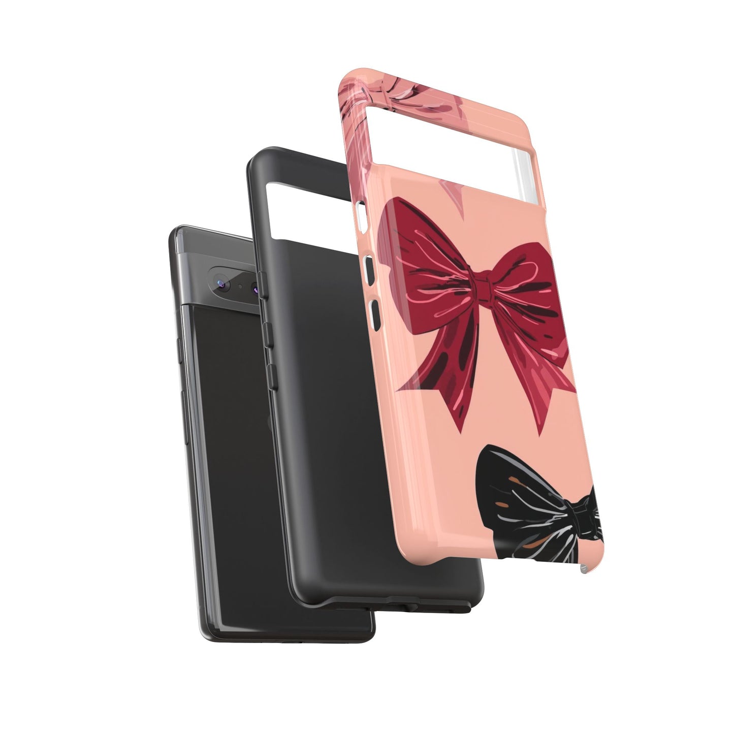 Bow Pattern Tough Phone Case — Pink, Red & Black Decorative Bows