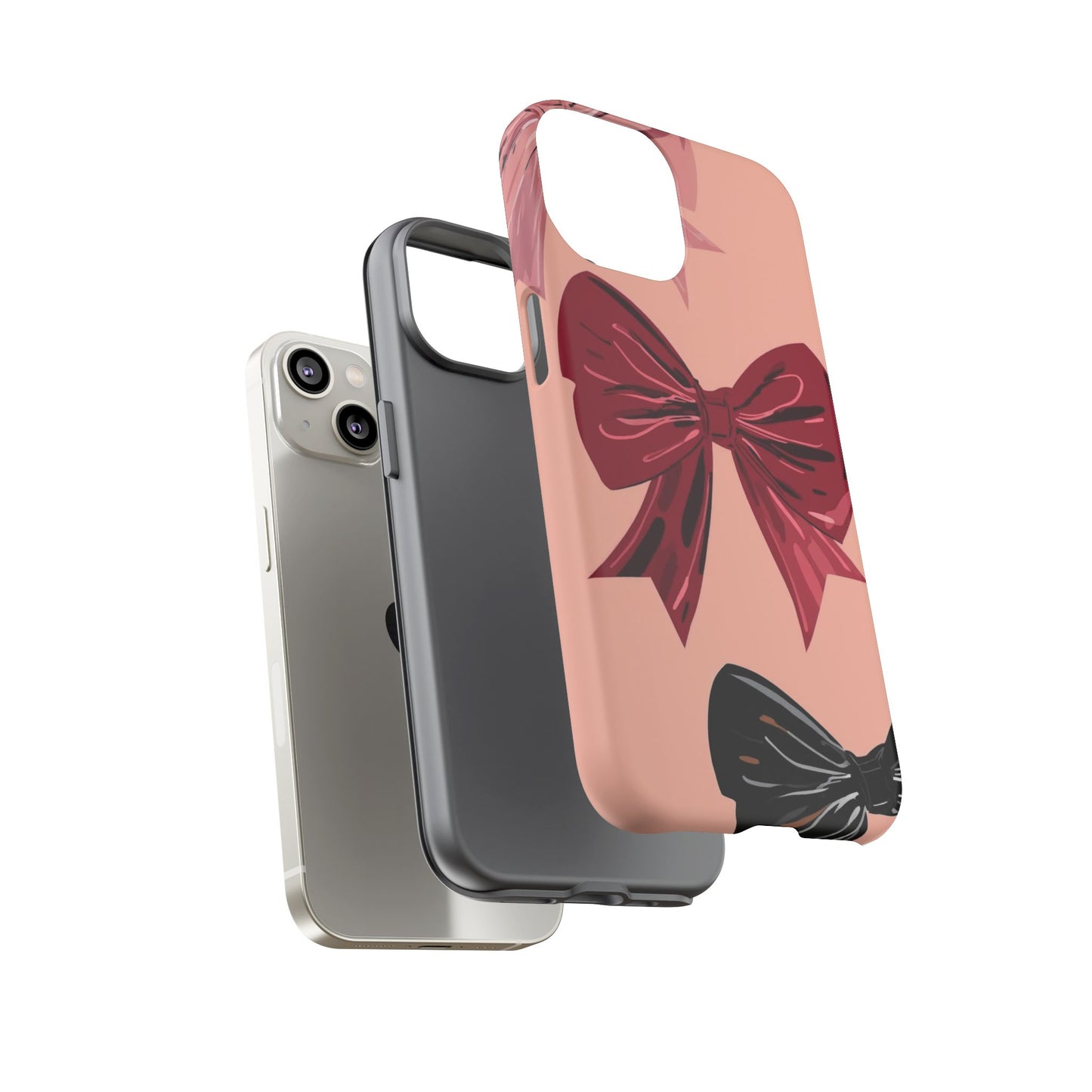 Bow Pattern Tough Phone Case — Pink, Red & Black Decorative Bows