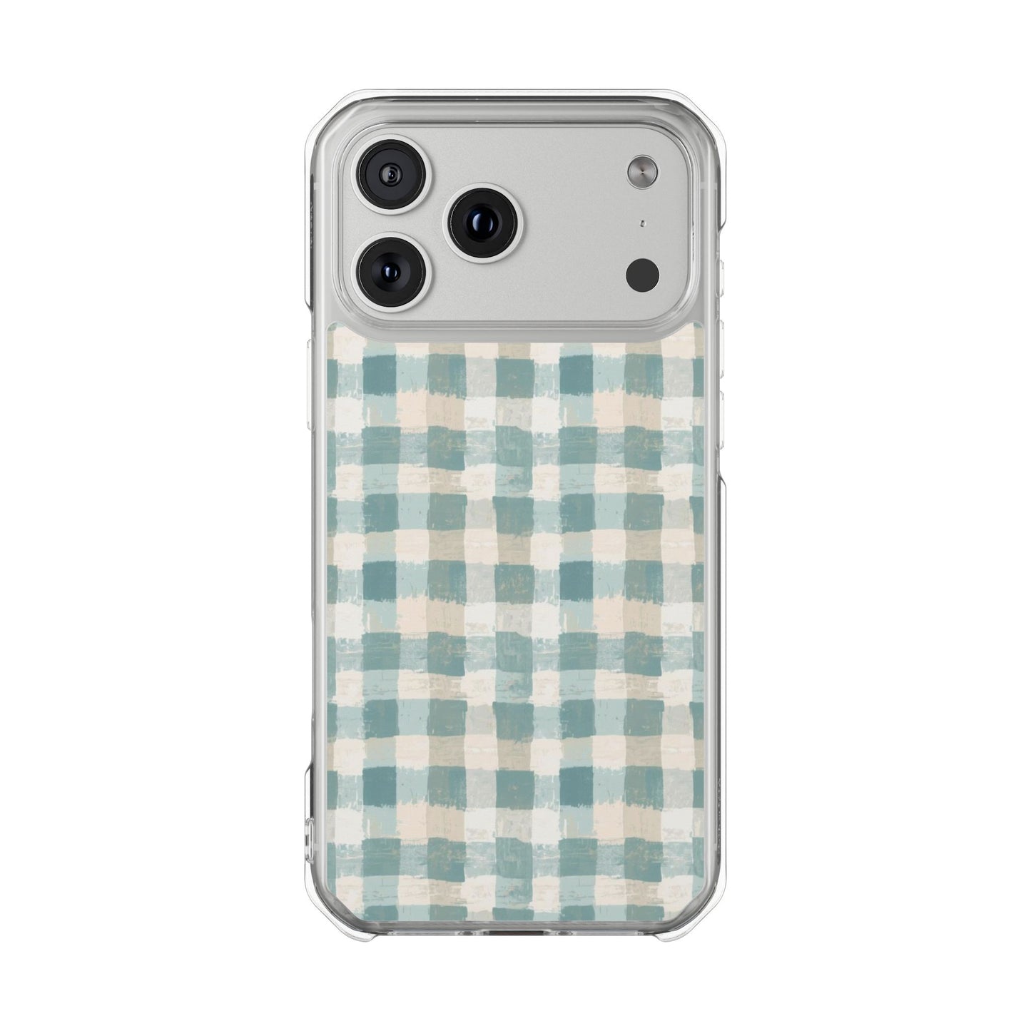 Clear Magnetic Impact Phone Case — Blue Green Gingham Plaid