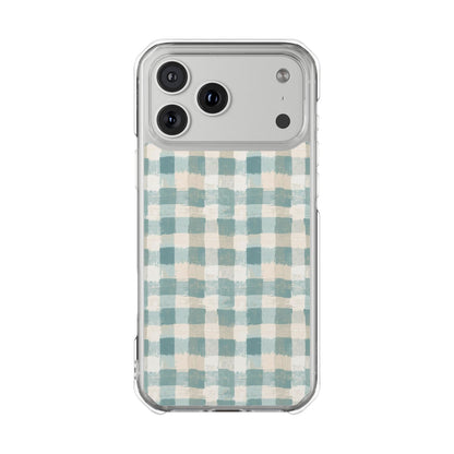 Clear Magnetic Impact Phone Case — Blue Green Gingham Plaid
