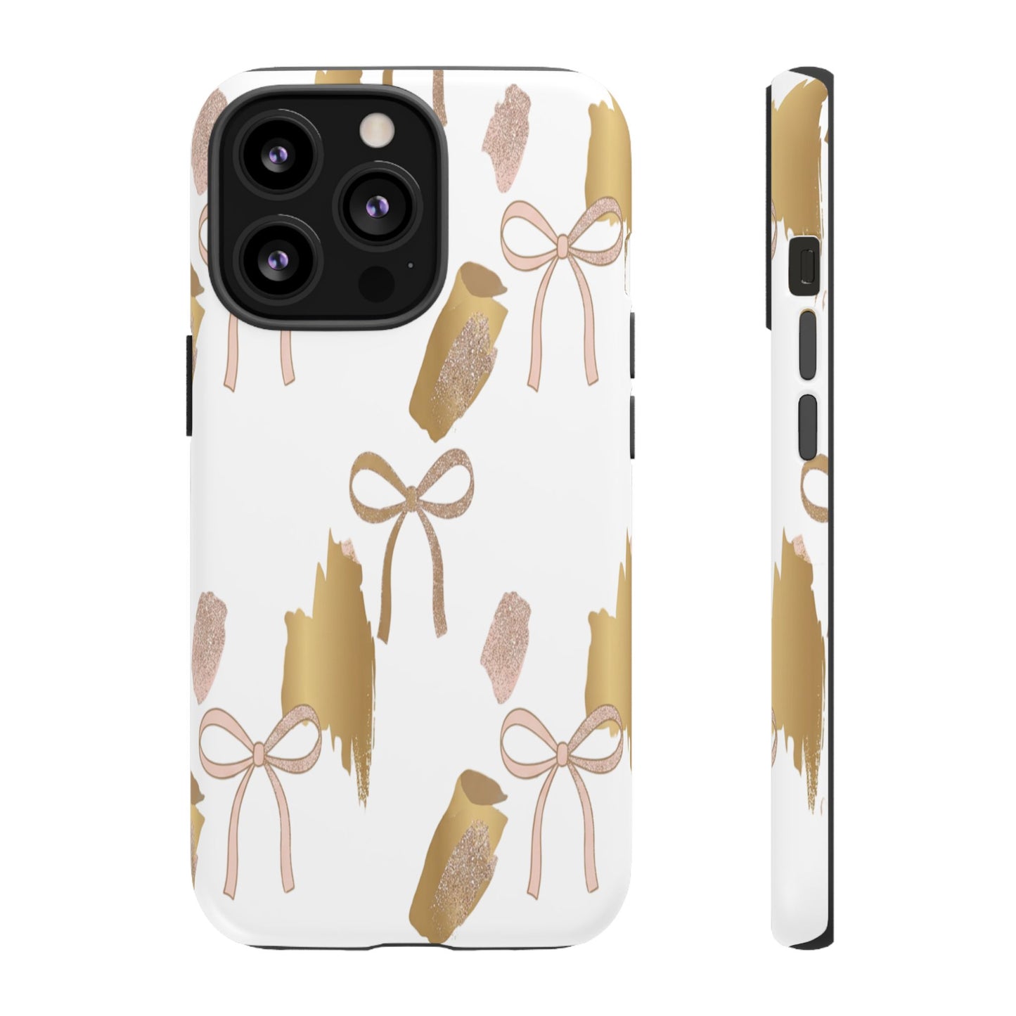 Phone Case — Gold Brushstroke & Blush Bow Pattern