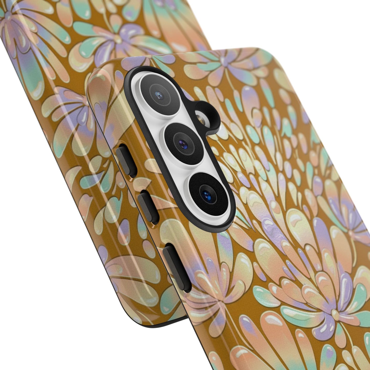 Floral Burst Tough Phone Case – Gold Pastel Botanical Protection