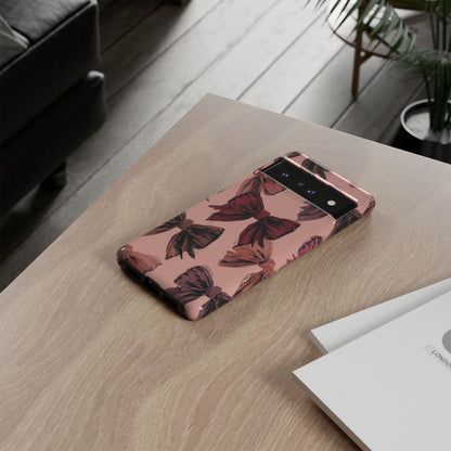 Bow Pattern Tough Phone Case — Pink Watercolor Bows Protective iPhone Cover