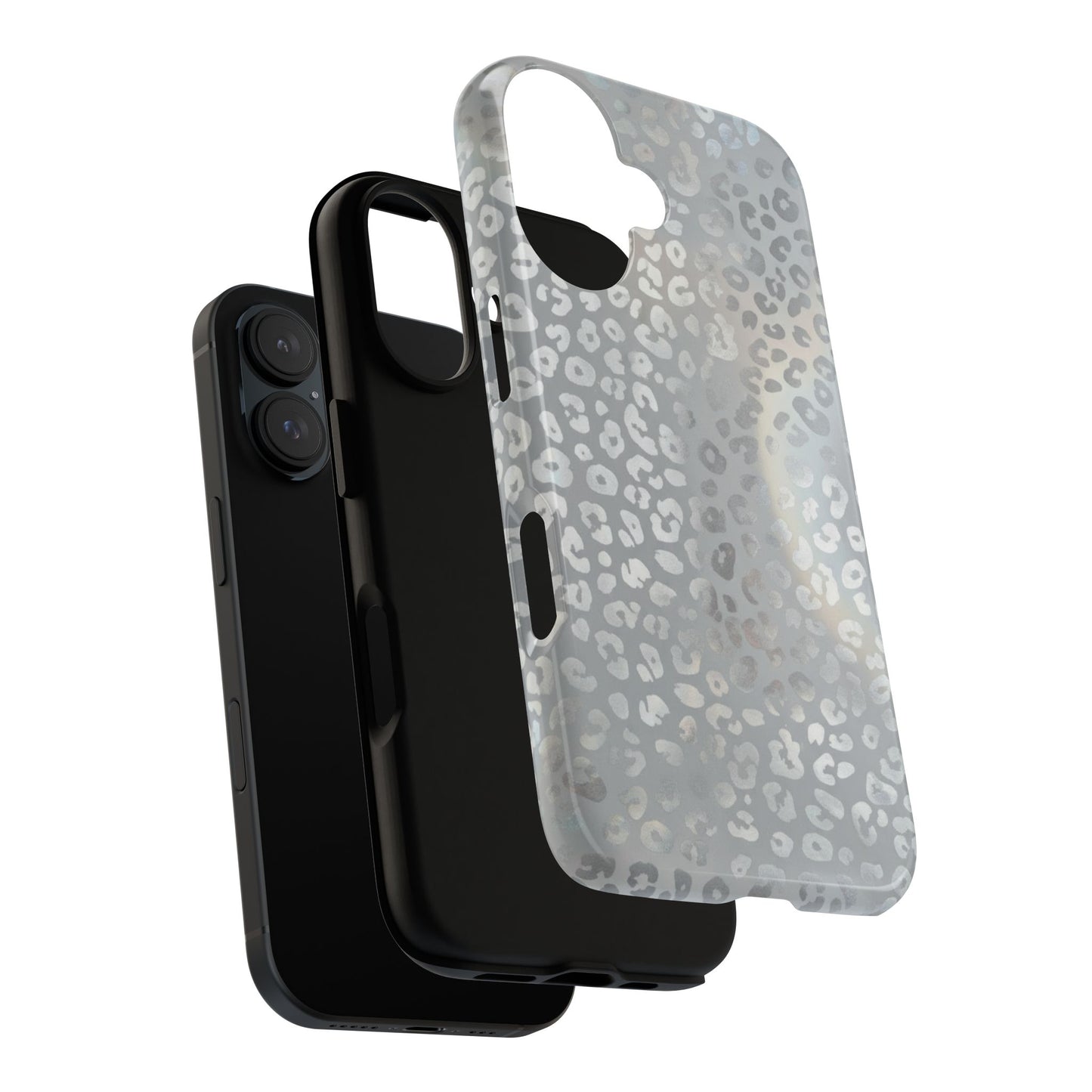 Grey Leopard Print Tough Phone Case — Durable Protective iPhone Cover