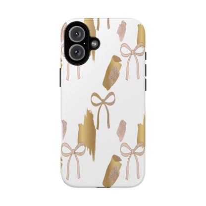 Phone Case — Gold Brushstroke & Blush Bow Pattern