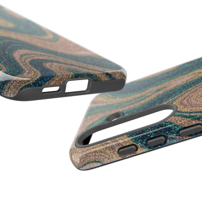 Marbled Teal & Gold Phone Case — Glitter Swirl Tough Case