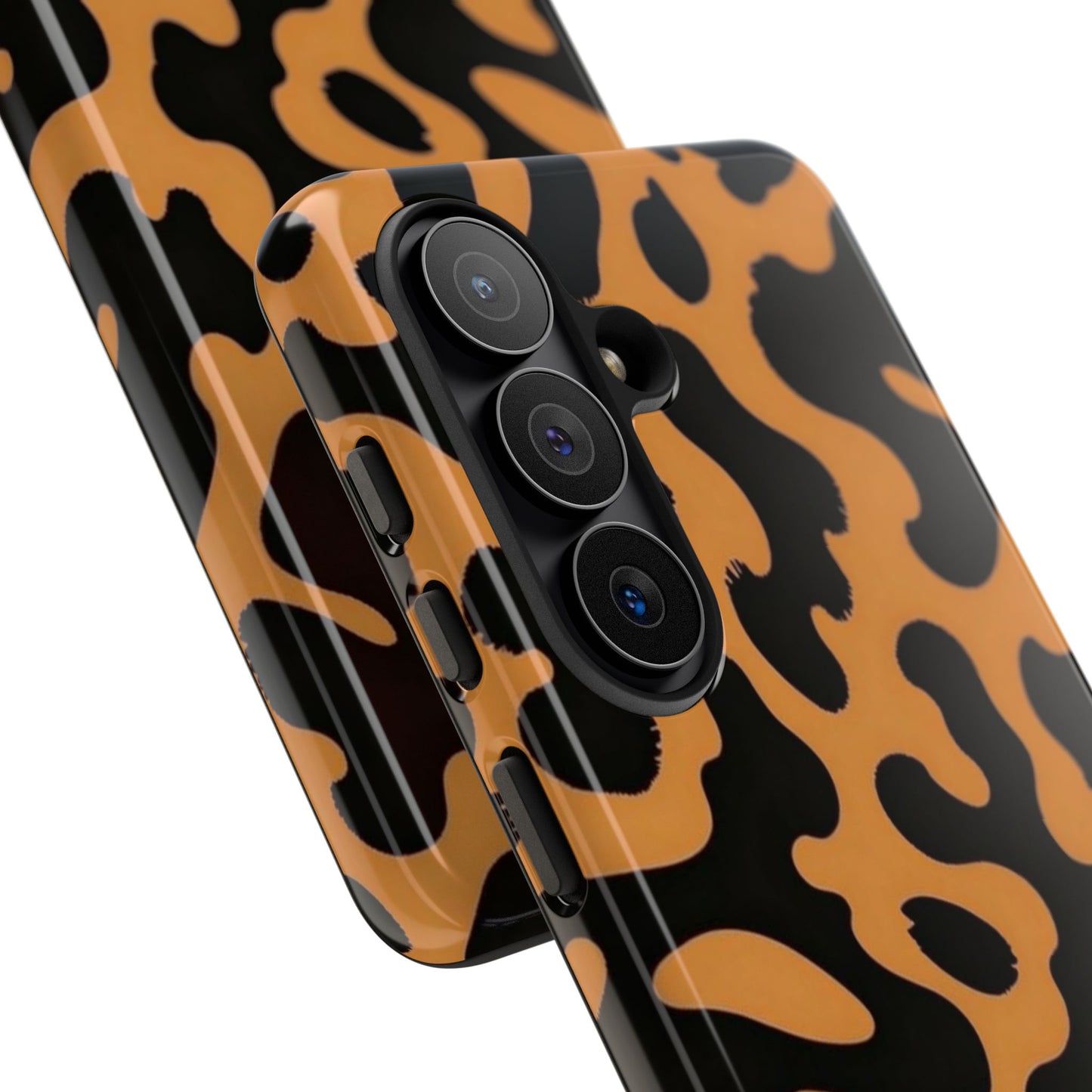 Leopard Print Phone Case — Orange & Black Tough Pattern Protective Cover