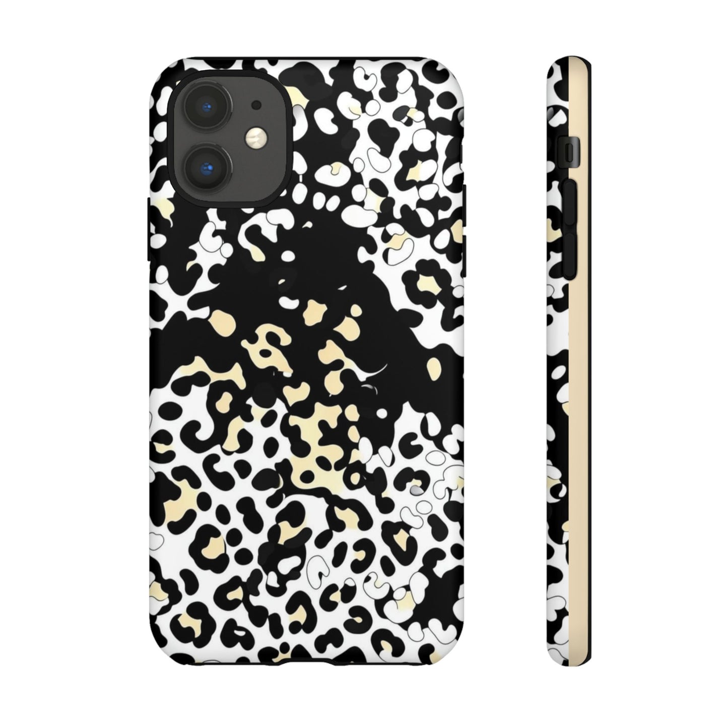 Leopard Splash Tough Phone Case — Black & Cream Animal Print Protective Cover
