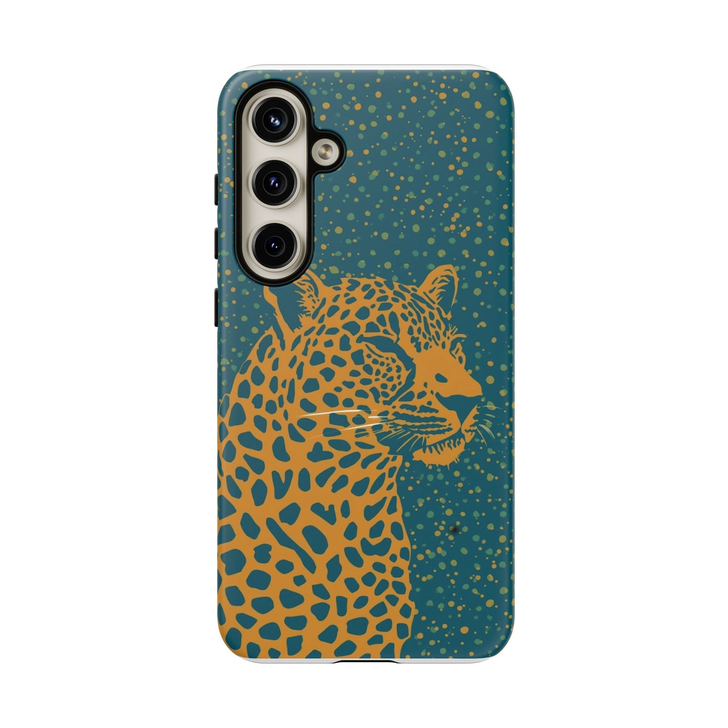 Leopard Spotlight Phone Case — Teal Gold Animal Print Protective Cover