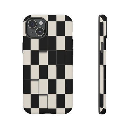 Checkerboard Tough Phone Case — Classic Black & Cream Grid Protective Cover