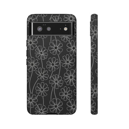 Floral Doodle Tough Phone Case — Black & Gray Daisy Pattern